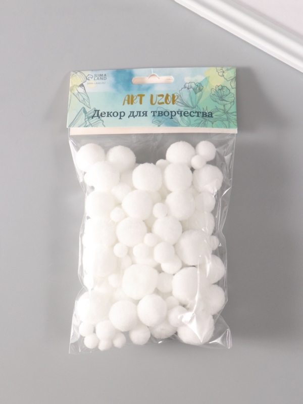 Декор для творчества "Помпончики. Белоснежный" d=1-3 см набор 135 шт