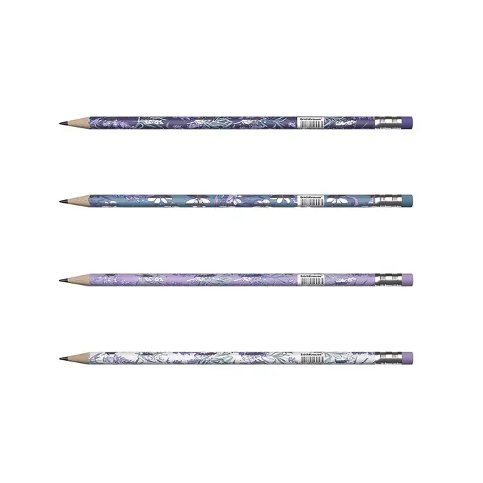 Карандаш чернографитный с ластиком ErichKrause "Lavender", HB, грифель d=2.2 мм, дерево, трeхгранный в тубусе, микс