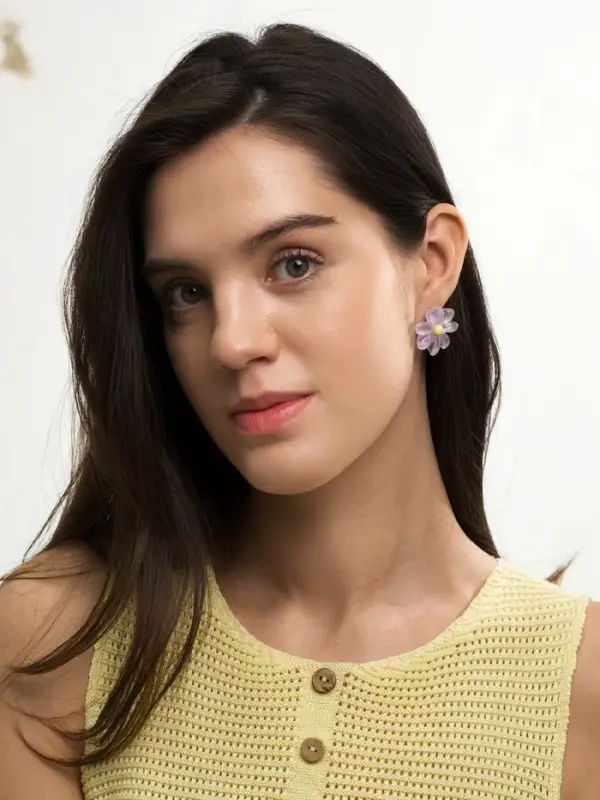 Серьги пластик &laquo;Цветочек летний&raquo;, с блёсткой, фиолетовые