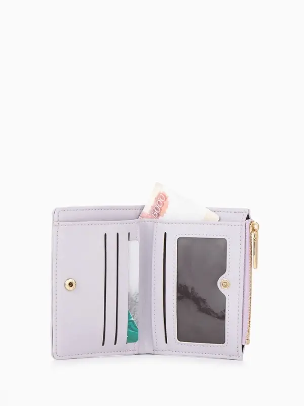 Кошелёк женский на кнопке, 12.5&times;2&times;9 см, однотонный, комбинированный, светло-сиреневый