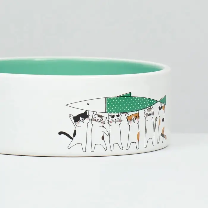 Миска керамическая "Любовь и коты" 300 мл  12,5 x 4,5 cм, мятная