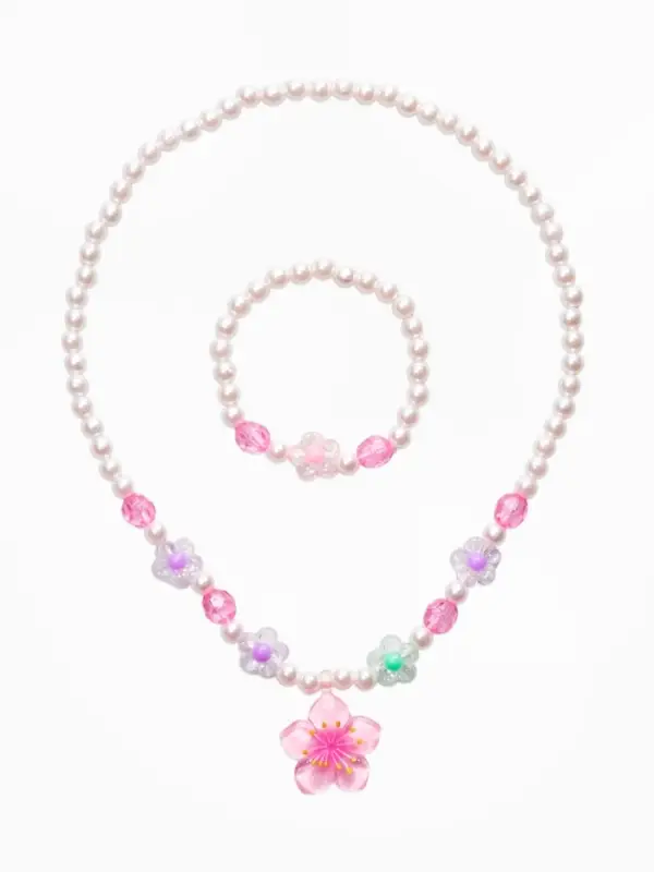 Набор детский &laquo;Выбражулька. Цветок и жемчуг&raquo;, 2 предмета: бусы, браслет, разноцветный