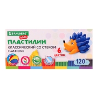 Пластилин 6цв 120г BRAUBERG "KIDS", со стеком, ВЫСШЕЕ КАЧЕСТВО 106435