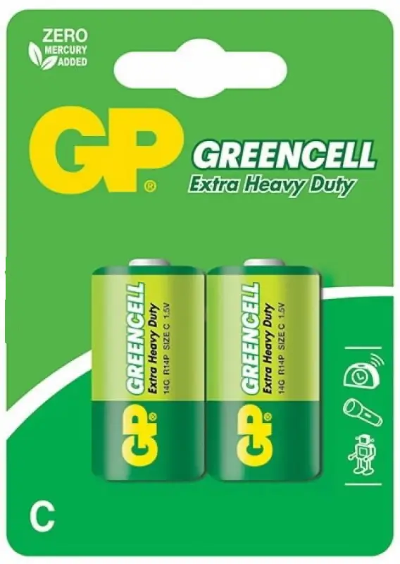 Батарейка GP GreenCell R14 C BL2 Heavy Duty 1.5V (2/20/240)