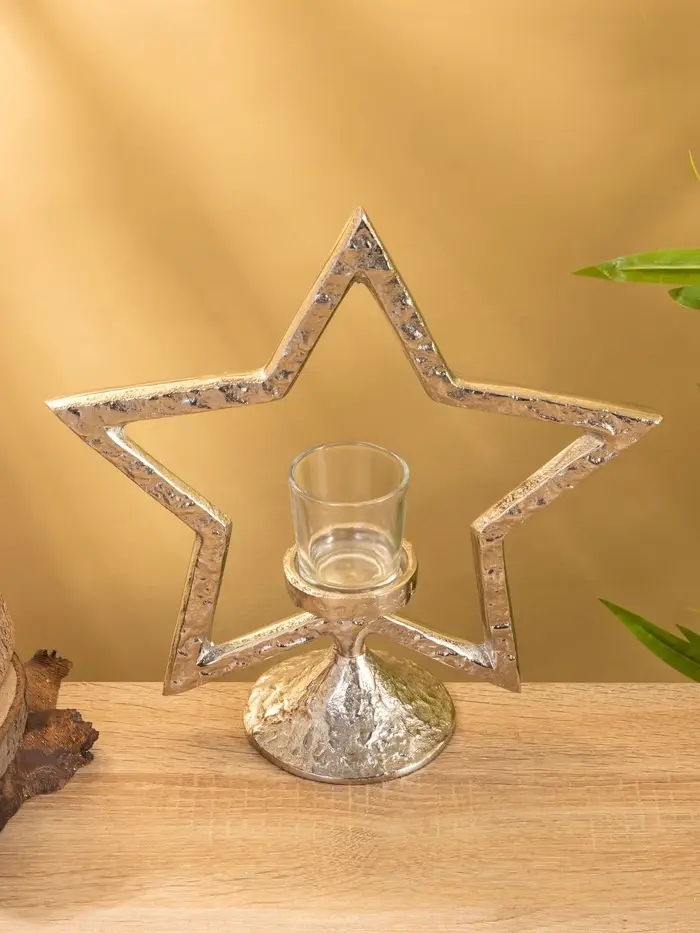 Подсвечник со стеклом "Звезда" алюминий  28х10,5х29,5 см