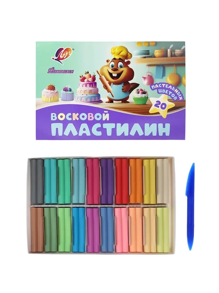 Пластилин мягкий (восковой) &laquo;Фантазия&raquo;, 20 цветов, 300 г, пастельный