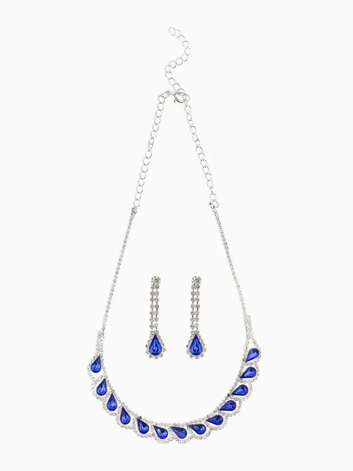 Набор 2 предмета: серьги, колье &laquo;Листопад&raquo;, капли, сине-белый в серебре, 45 см