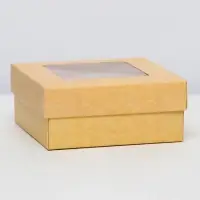 Коробка подарочная складная, упаковка, крышка - дно, с окном, крафт, 12×12×5 см