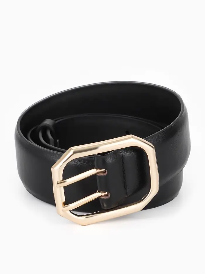 Ремень жен, 06-01-01-02, 3,5*0,3*110 см, без винта, пряжка золото, 2 прокол, черный