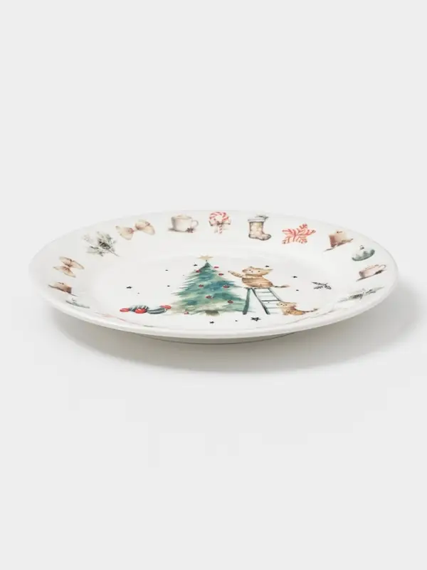 Тарелка новогодняя Доляна «Волшебный праздник», d=20.5 см, фарфор, белая Тарелка новогодняя Доляна «Волшебный праздник», d=20.5 см, фарфор, белая