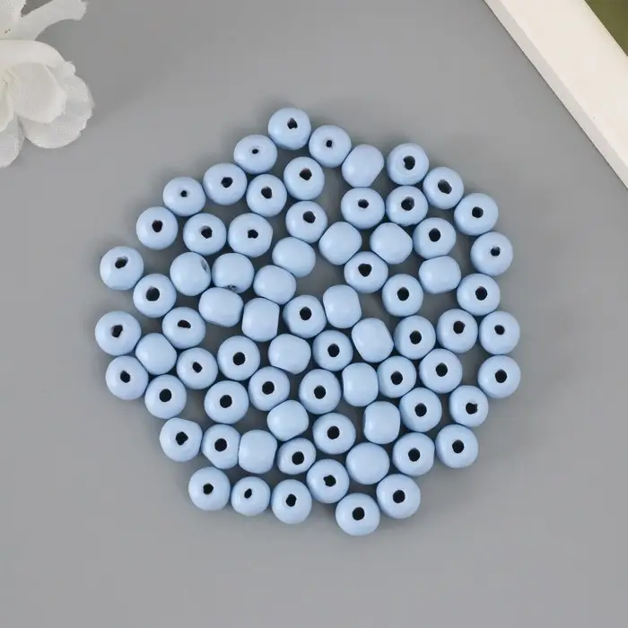 Бусины для творчества дерево "Серо-голубой" d-0,8 см, набор 20 гр
