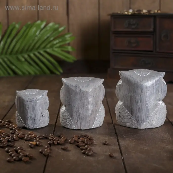 Сувенирный набор дерево Сувенирный набор дерево "Совы серые пятнистые" 6х19х8 см