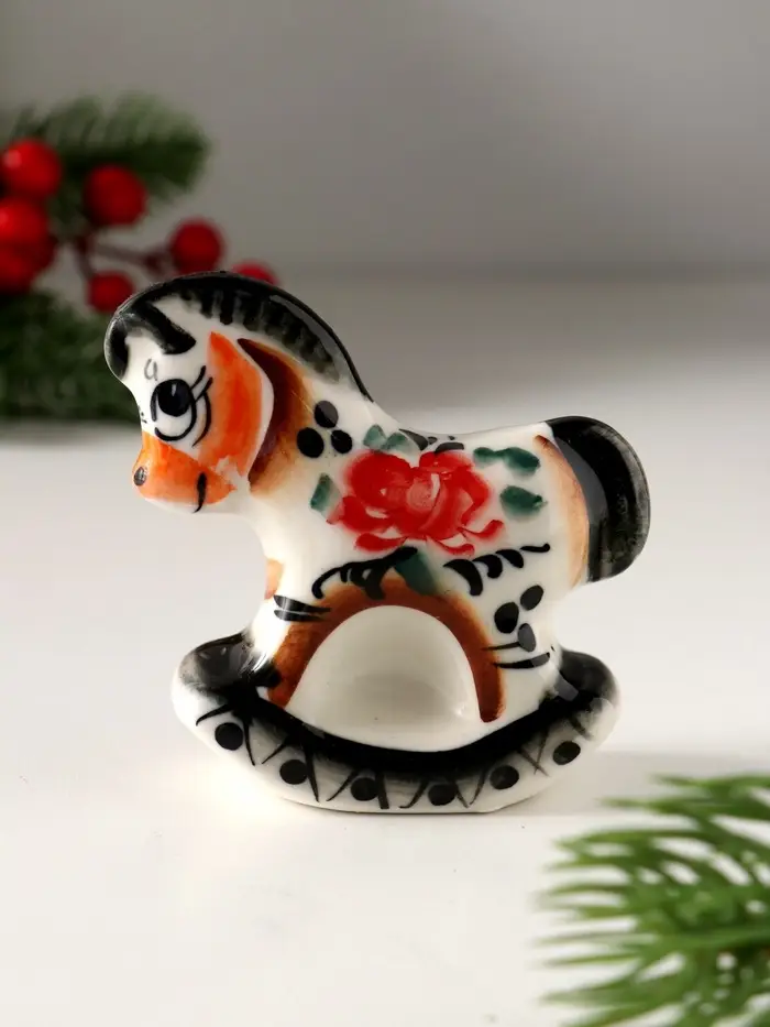 Сувенир Конь качалка, 7х7см, гжель, цвет