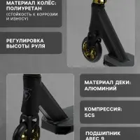 Самокат трюковой GRAFFITI Advanced 24, колёса PU 100 мм, SCS компрессия, ABEC 9 Chrome, чёрный