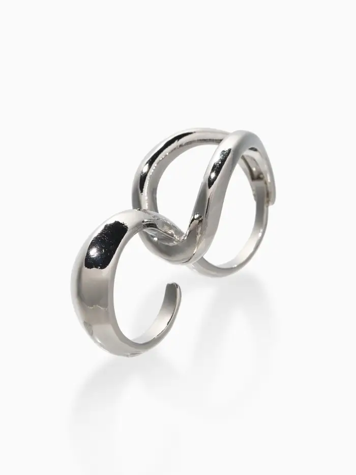 Кольцо металл на два пальца "Узел", цвет серебро, безразмерное
