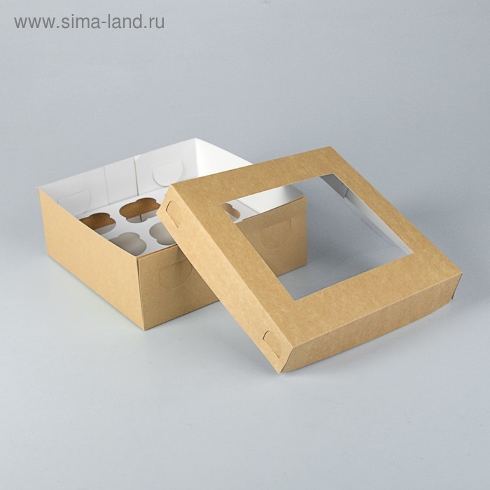 Коробка для капкейков с окном на 9 шт ,крафт, 25 х 25 х 10 см Коробка для капкейков с окном на 9 шт ,крафт, 25 х 25 х 10 см