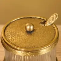 Сахарница с ложечкой «Сластёна», латунь, стекло, 7×7×7.6 см