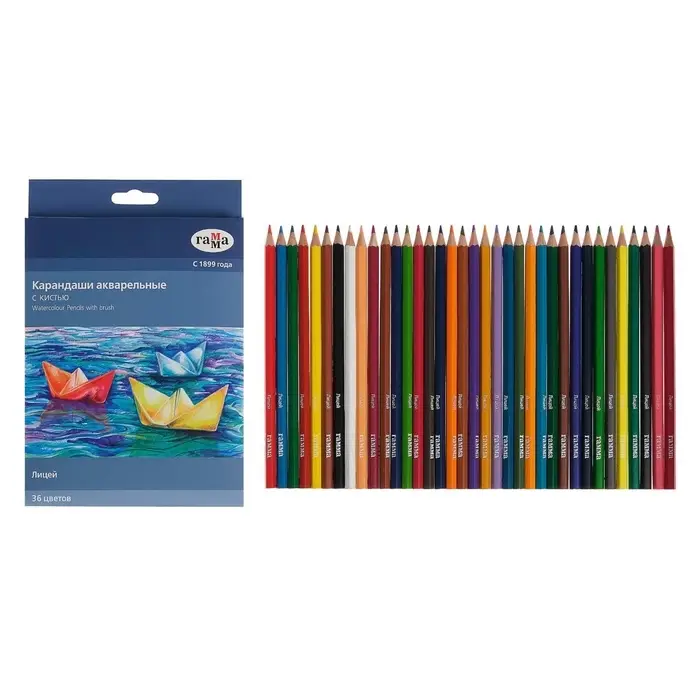 Карандаши цветные акварельные 36 цветов, &laquo;Гамма. Лицей&raquo;, с кистью, шестигранные