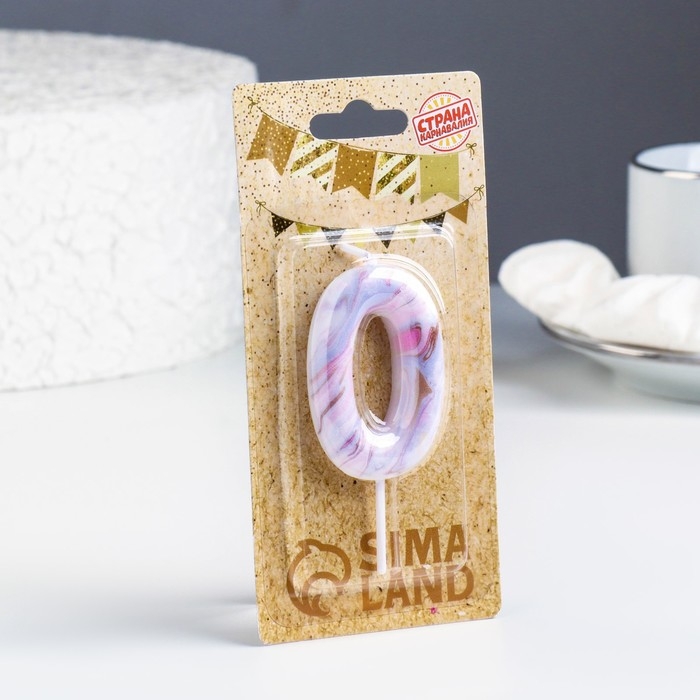 Свеча в торт  Свеча в торт "Белый мрамор", цифра "0", 5,5 см