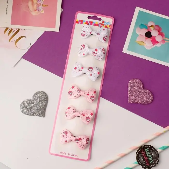 Зажим для волос  Зажим для волос "Бантик" звёзды и кексы 4,5 см, белый и розовый