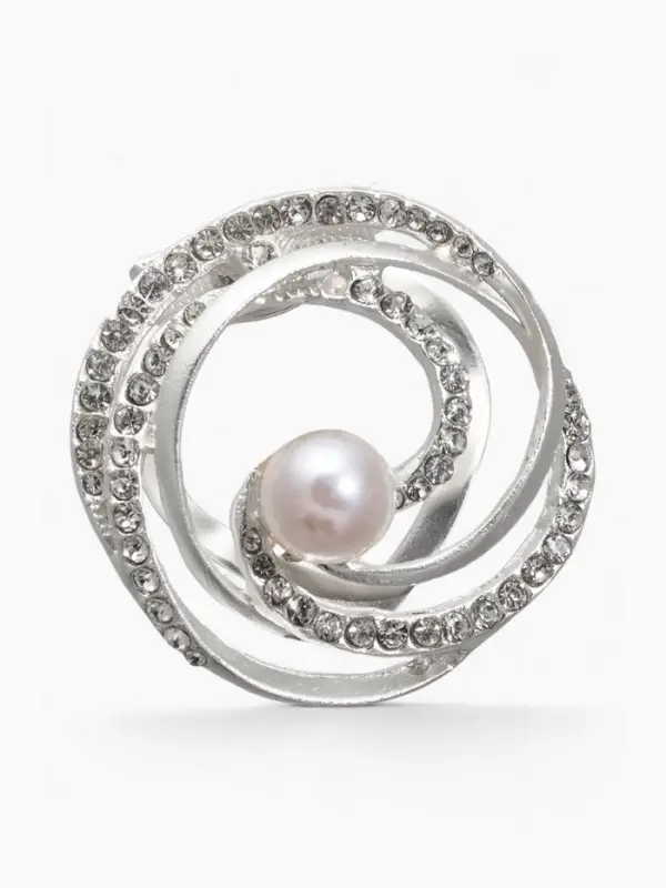 Зажим для платка &laquo;Жемчужный завиток&raquo;, белый в матовом серебре