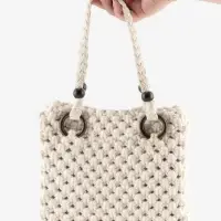 Ручки для сумки, 2 шт., вощёный шнур/дерево, 48&times;2 см, бежевые