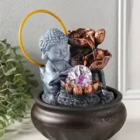 Фонтан настольный от сети, подсветка "Будда с лотосами - благополучие" 16х16х22 см