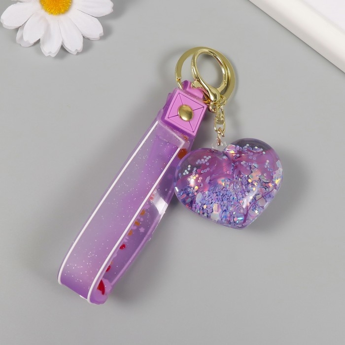 Брелок пластик с карабином, ремешком "Сердечко с цветами" водный с декором 5х5,5х2,5 см