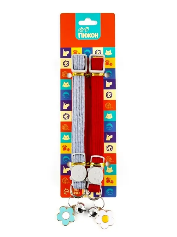 Набор ошейников для кошек, серый, красный