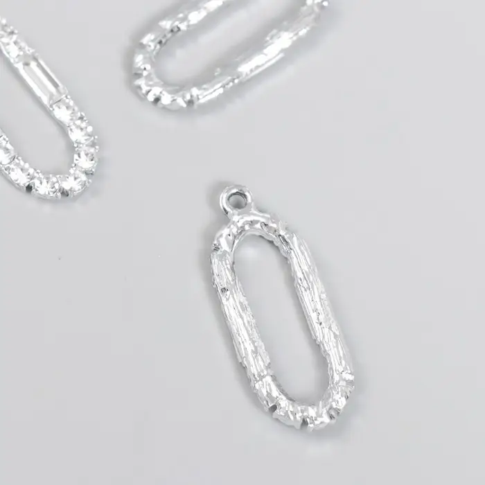 Декор для творчества металл, стразы "Вытянутый овал" серебро 3,1х1,2 см