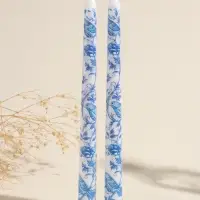 Набор свечей античных, 2,2х25 см, 2 шт "Птица и цветы" сине-белые 8х28х2,3 см