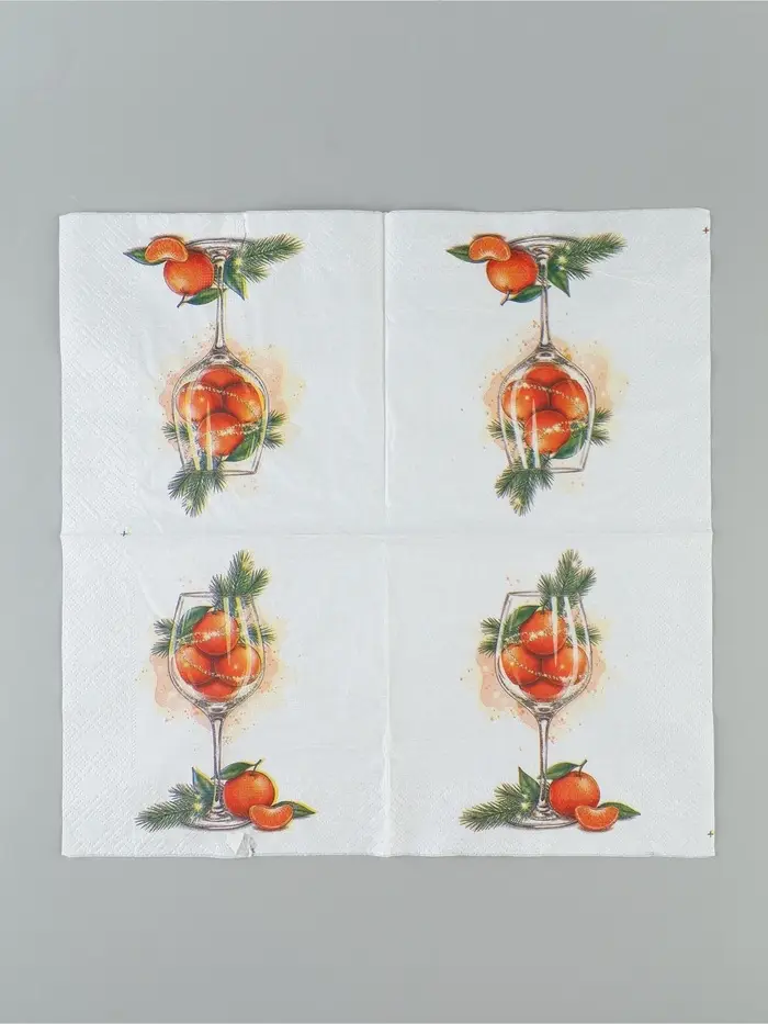 Салфетки новогодние бумажные &laquo;Мандариновое настроение&raquo;, 33&times;33, 2 слоя, 20 шт.