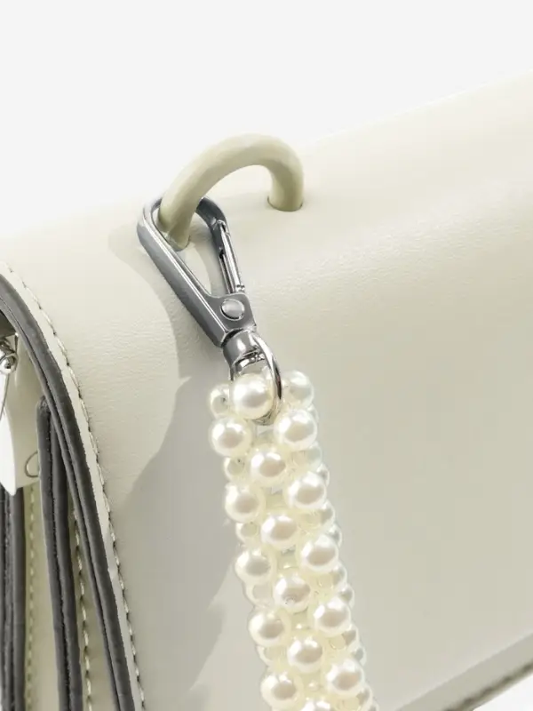 Ручка для сумки, жемчужины, 30 см, 2 карабина, цвет белый, серебряный