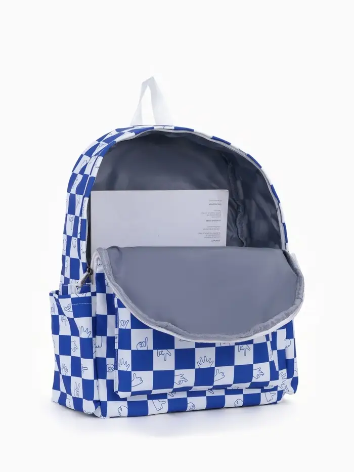 Рюкзак молодёжный на молнии, с карманами, в клетку, размер 30&times;13.5&times;41 см, синий