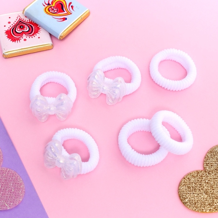 Резинка для волос  Резинка для волос "Нежность" (набор 6 шт) двойной бантик, 2 см, белый