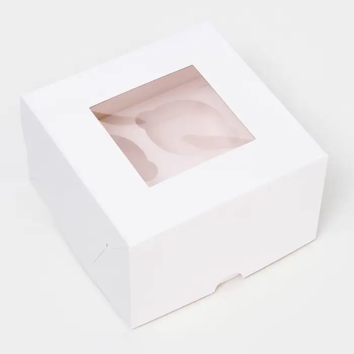 Коробка для 4 мини - капкейка белая с окном, 13×13×8 см