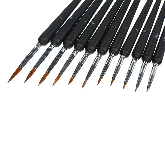 Набор кистей для рисования, нейлон, 11 штук: № 00000, 000, 00, 0, 1, 2, 3, 4, 5, 6, 7, Calligrata, круглые, деревянная ручка, международный размер