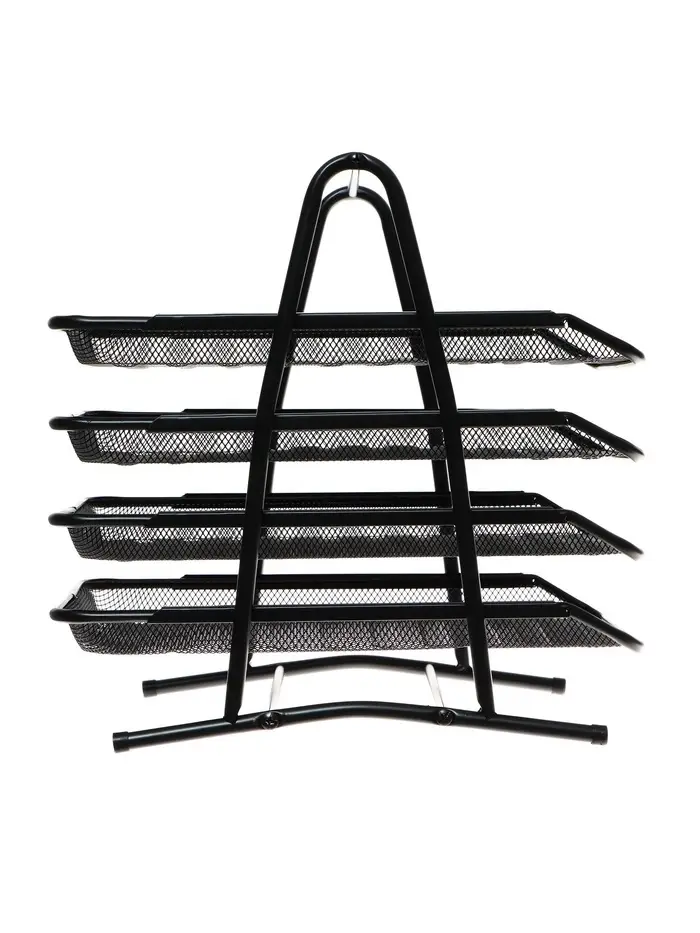 Лоток для бумаг А4, горизонтальный, металлическая сетка, 4 отделения, чёрный