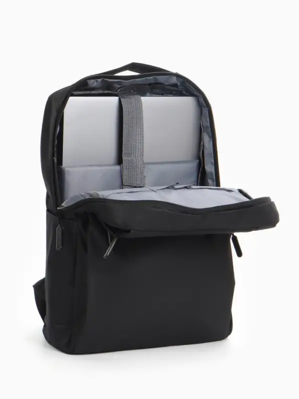 Рюкзак мужской на молнии, 2 наружных кармана, с USB, чёрный