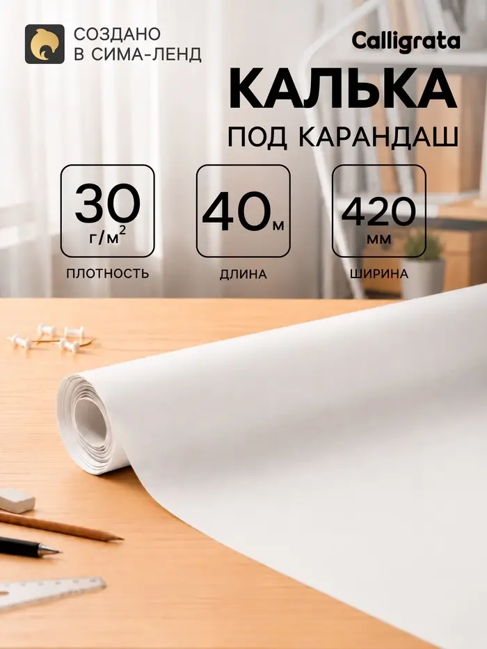 Калька под карандаш 420 мм в рулоне 40 м, 30 г/м&sup2;