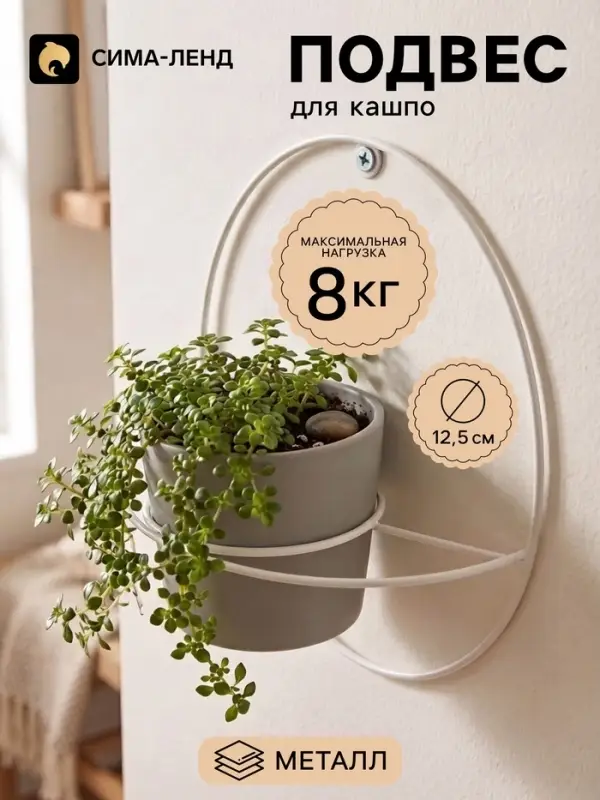 Держатель для кашпо настенный &laquo;Ларго&raquo;, круглый, d=12.5 см, белый