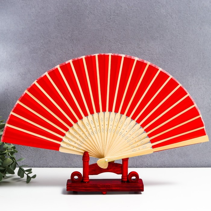 Веер бамбук, текстиль h=21 см  Веер бамбук, текстиль h=21 см "Моноцвет" в коробке, красный