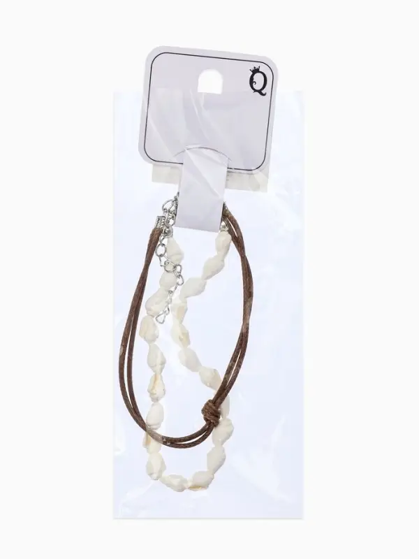 Браслеты на ногу &laquo;Ракушки&raquo;, набор 2 шт. L=28 см, белые, коричневый в серебре