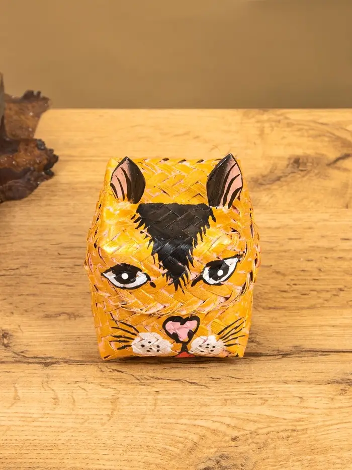 Корзинка &laquo;Кот&raquo;, 10&times;10&times;13 см, бамбук, рыжая