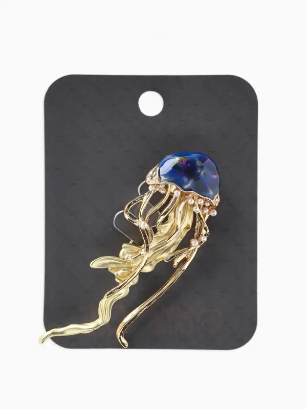 Брошь &laquo;Медуза&raquo; морская, цвет синий в золоте