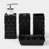 Набор аксессуаров для ванной комнаты &laquo;Ромбы&raquo;, 4 предмета, дозатор 230 мл, мыльница, 2 стакана, чёрный