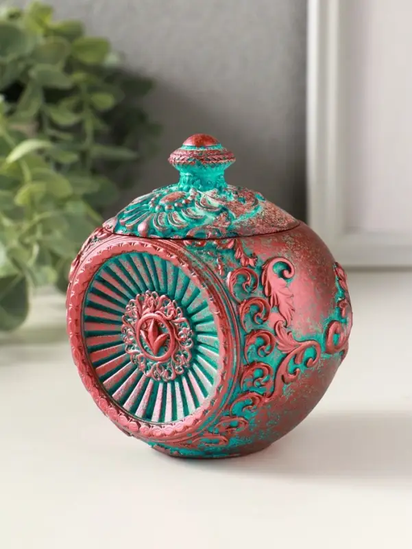 Шкатулка для украшений с крышкой &laquo;Флоренция&raquo;, 10&times;9 см, гипс, окисленная медь