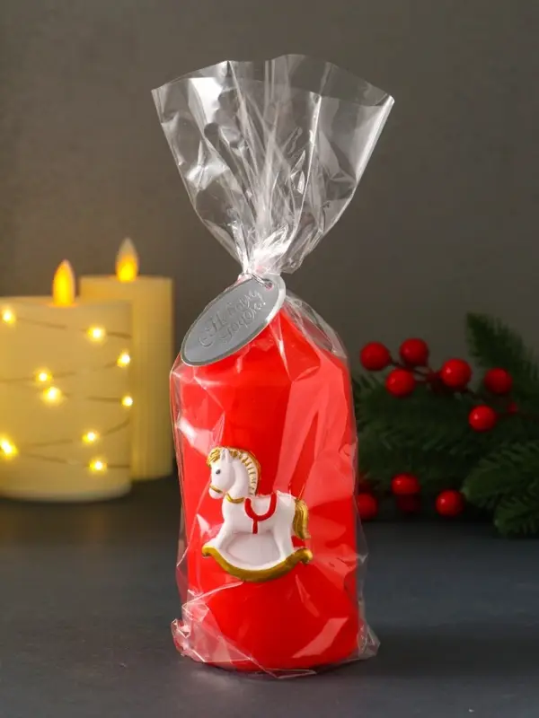 Свеча новогодняя пеньковая "Лошадка" 6х6х8 см