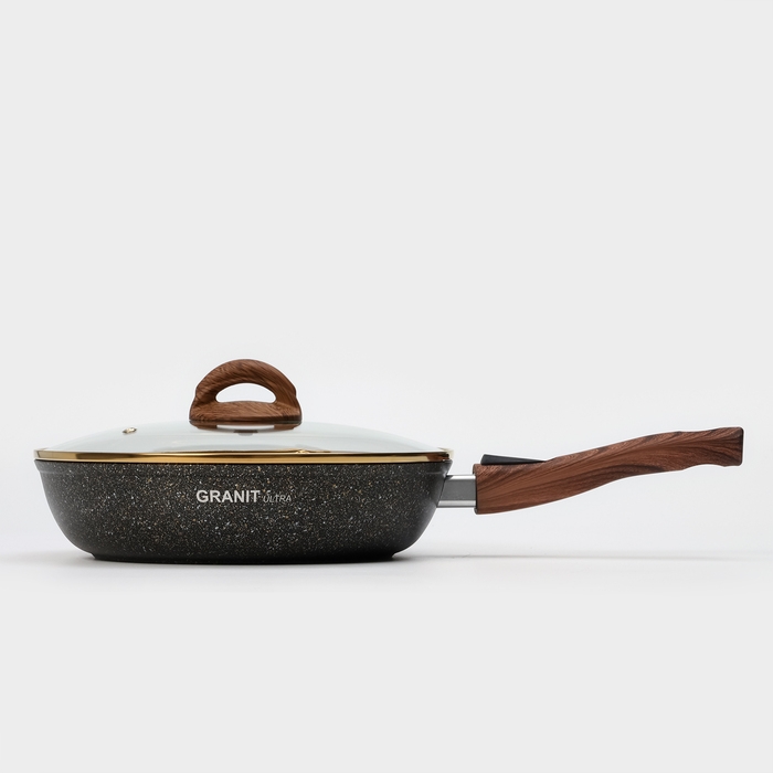 Сковорода Granit ultra black gold, 26 см, стеклянная крышка, антипригарное покрытие, съёмная ручка Сковорода Granit ultra black gold, 26 см, стеклянная крышка, антипригарное покрытие, съёмная ручка