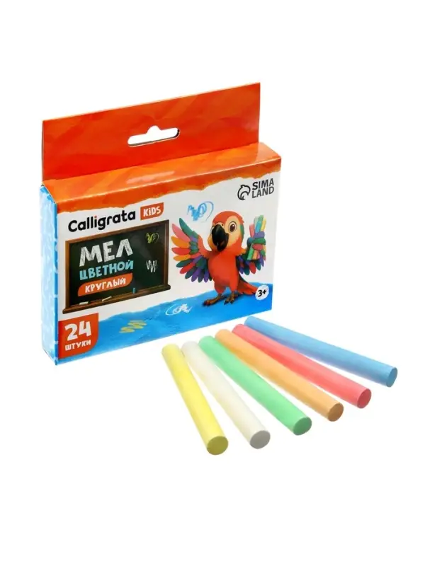 Мел школьный цветной Calligrata kids, 6 цветов, набор 24 штуки, круглый